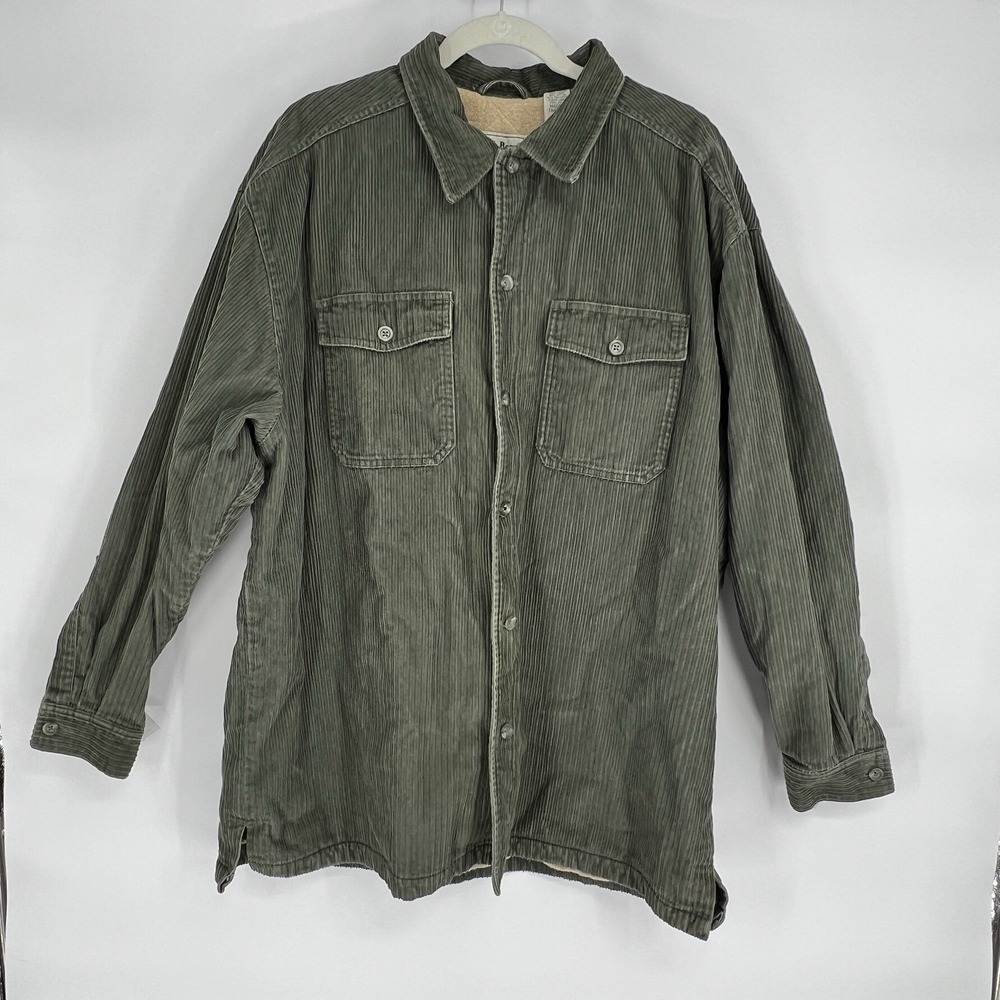 LL Bean Sherpa Lined Corduroy Shirt Jacket Mens XL Fleece Barn Chore Shacket